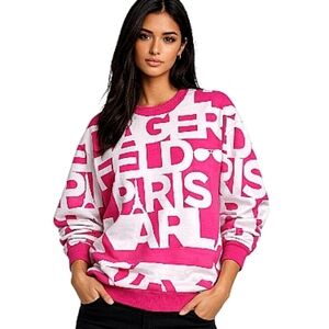 Karl Lagerfeld Paris Pink & White Bold Logo Sweater Colorblock Graffic Print Lg